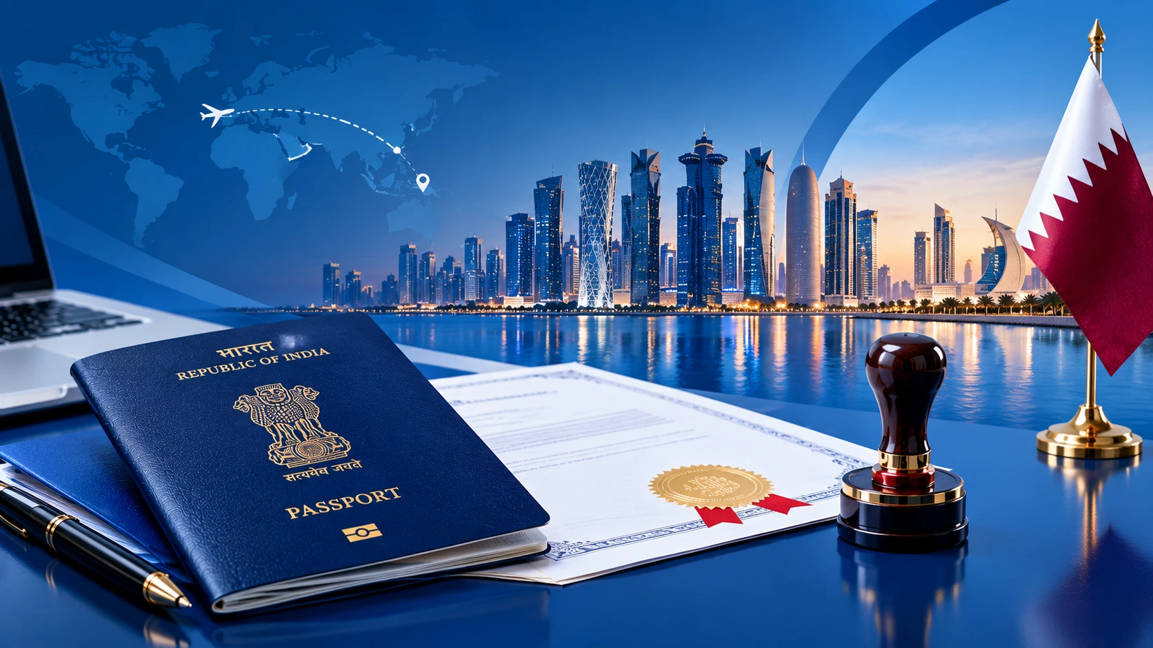 Qatar Visa Documents and Doha Skyline