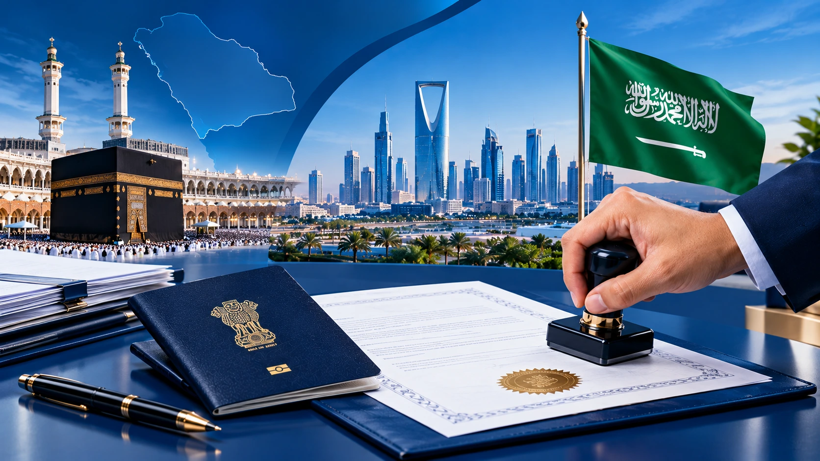 Saudi Visa Approval Desk Scene